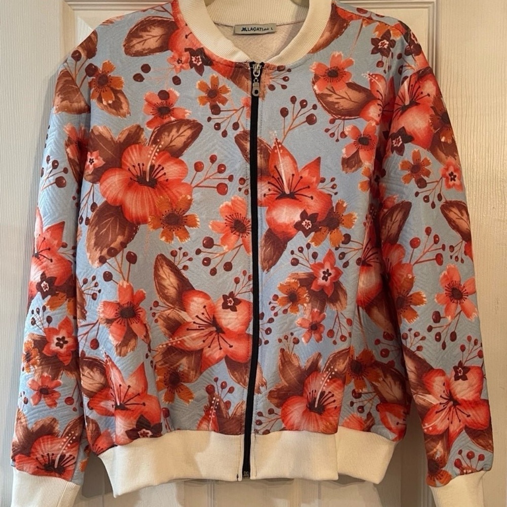 Alaçati Stili Hibiscus Bomber Jacket - Large